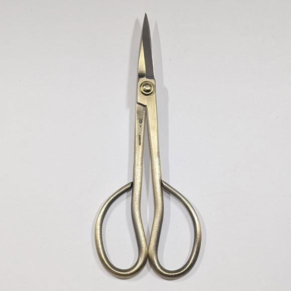 Bonsai trimming Scissors with Shinogi - Yellow bronze plating - (KANESHIN) " Length 180mm" No.35J
