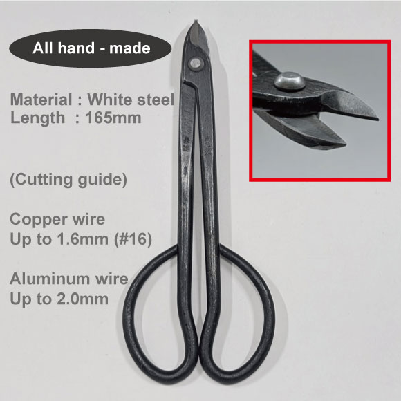 Bonsai All -hand made wire cutter scissors (KANESHIN) - white steel - " Length 165mm " No.20Q